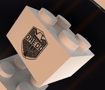 Brick stamped with the Judge Dredd badge